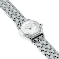Clearance ROSEFIELD Montre Gemme Blanc cadran argenté fond blanc bracelet acier argenté