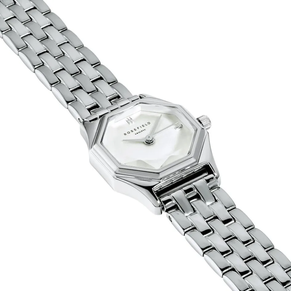 Clearance ROSEFIELD Montre Gemme Blanc cadran argenté fond blanc bracelet acier argenté