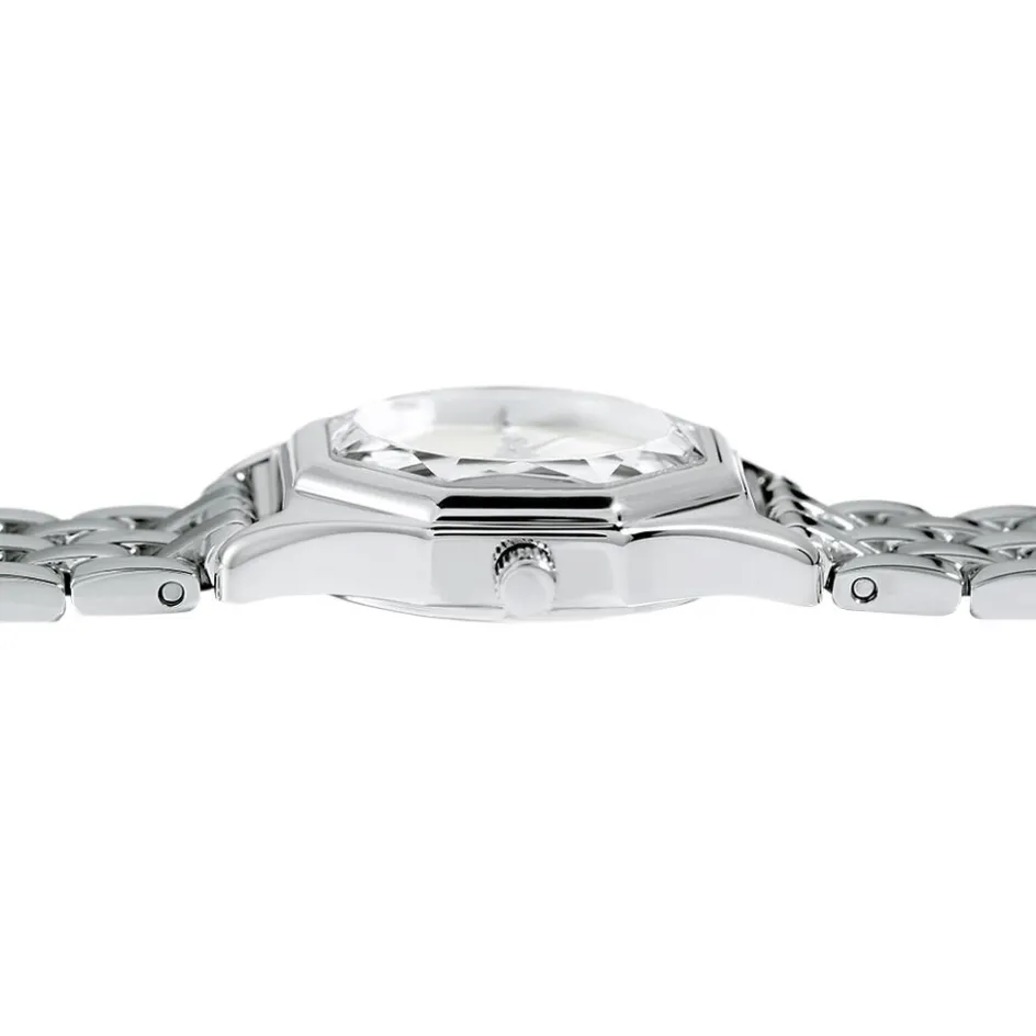 Clearance ROSEFIELD Montre Gemme Blanc cadran argenté fond blanc bracelet acier argenté