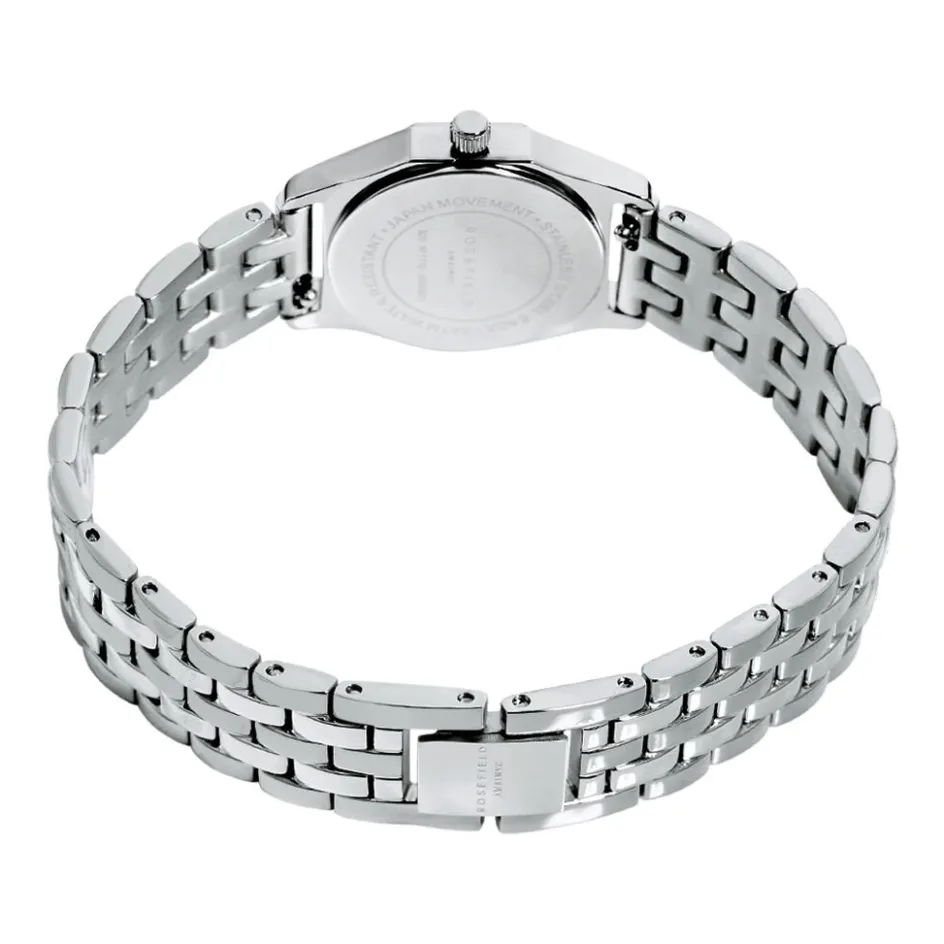 Clearance ROSEFIELD Montre Gemme Blanc cadran argenté fond blanc bracelet acier argenté