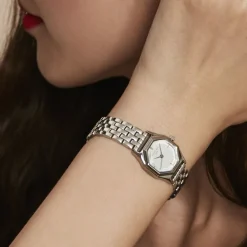 Clearance ROSEFIELD Montre Gemme Blanc cadran argenté fond blanc bracelet acier argenté