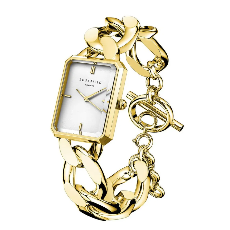 Clearance ROSEFIELD Montre Studio 18 Blanc cadran doré fond blanc bracelet acier doré
