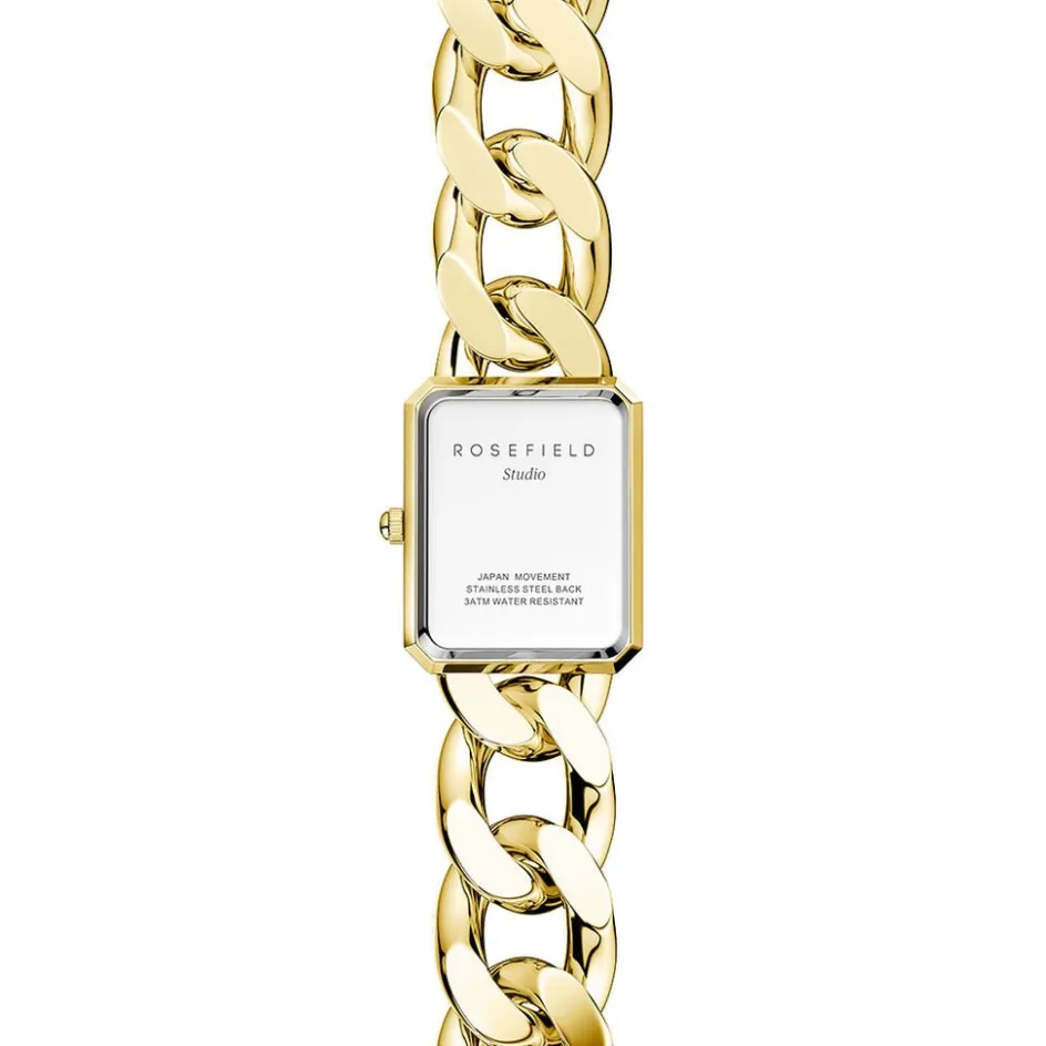 Clearance ROSEFIELD Montre Studio 18 Blanc cadran doré fond blanc bracelet acier doré