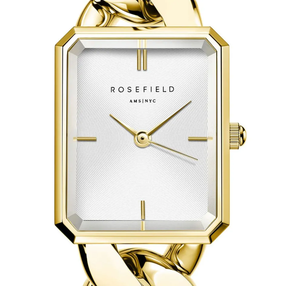 Clearance ROSEFIELD Montre Studio 18 Blanc cadran doré fond blanc bracelet acier doré