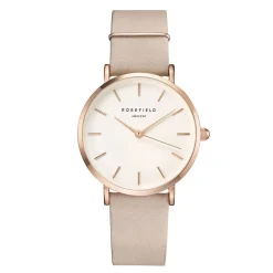 Best ROSEFIELD Montre West Village Blanc cadran doré rose fond blanc bracelet cuir beige