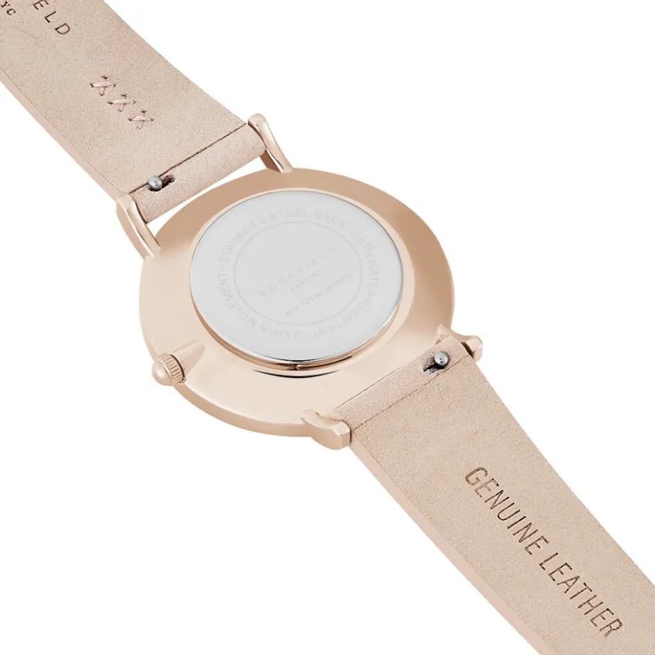 Best ROSEFIELD Montre West Village Blanc cadran doré rose fond blanc bracelet cuir beige