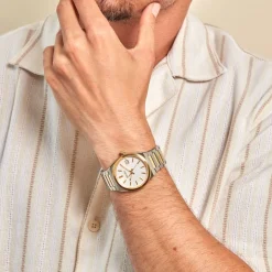 Online SEIKO Montre Classique Blanc cadran argenté fond blanc bracelet acier bicolore