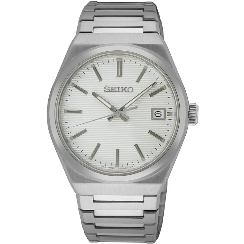 Clearance SEIKO Montre Classique Blanc cadran bicolore fond blanc bracelet acier argenté