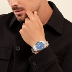 Hot SEIKO Montre Classique Bleu cadran argenté fond bleu bracelet acier argenté