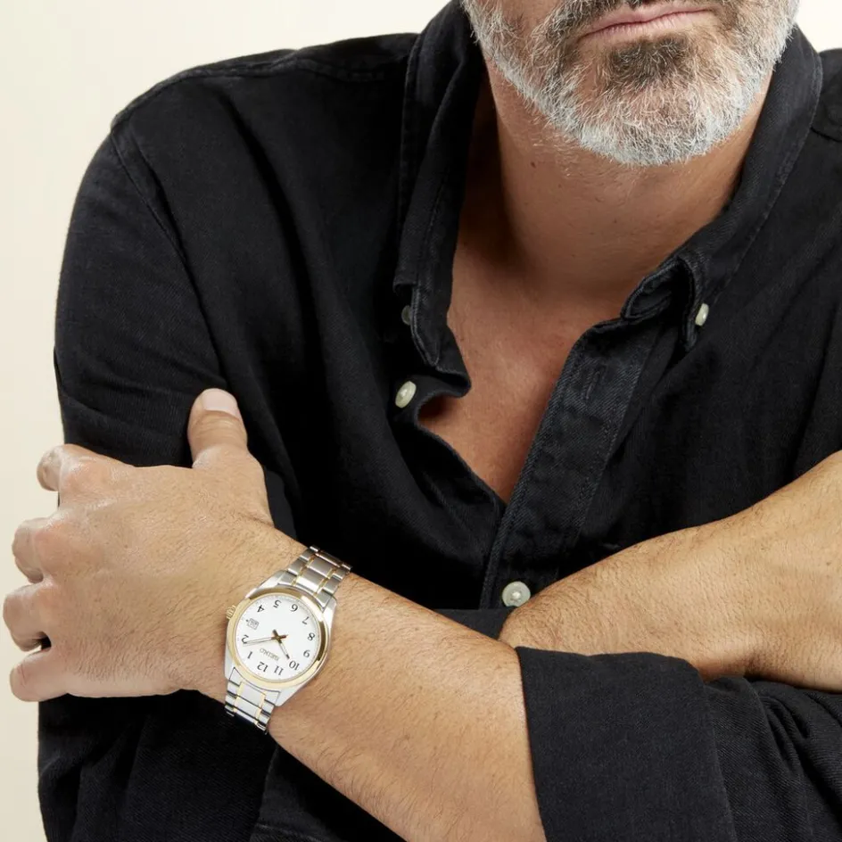 Clearance SEIKO Montre Classique Blanc cadran bicolore fond blanc bracelet acier bicolore