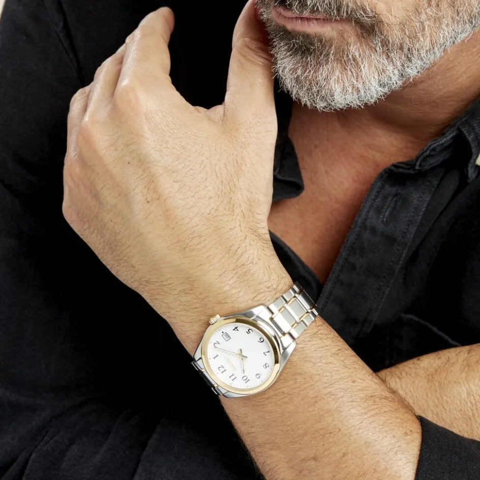 Clearance SEIKO Montre Classique Blanc cadran bicolore fond blanc bracelet acier bicolore