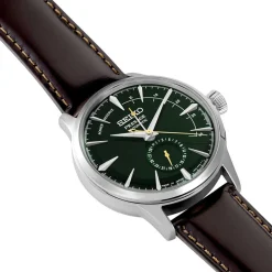 Discount SEIKO Montre Presage Cocktail Vert cadran argenté fond vert bracelet cuir marron