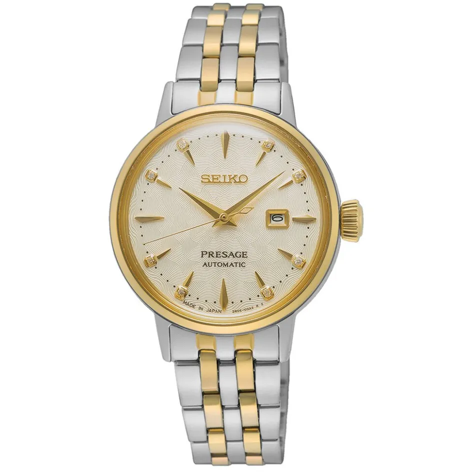 Best SEIKO Montre Presage Cocktail Champagne cadran bicolore fond champagne bracelet acier bicolore