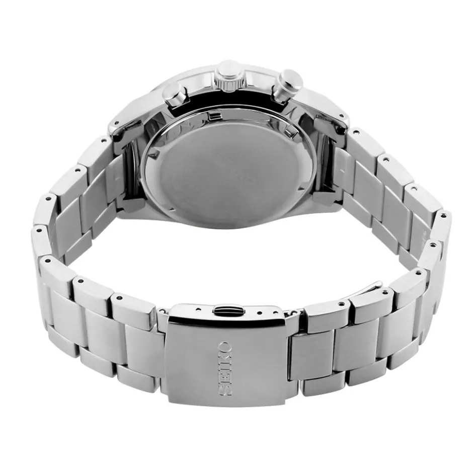 Best SEIKO Montre Sport Noir cadran argenté fond noir bracelet acier gris