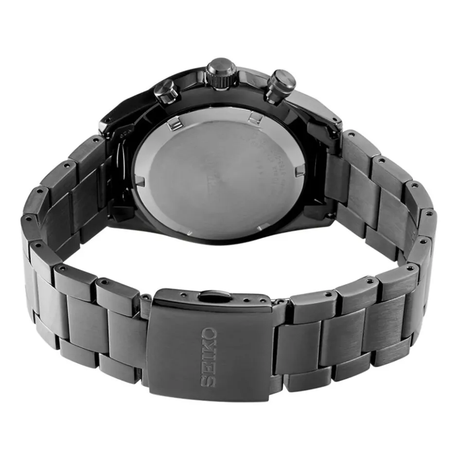 Clearance SEIKO Montre Sport Noir cadran noir fond noir bracelet acier noir