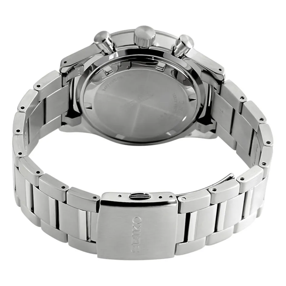 Sale SEIKO Montre Sport Noir cadran argenté fond noir bracelet acier argenté