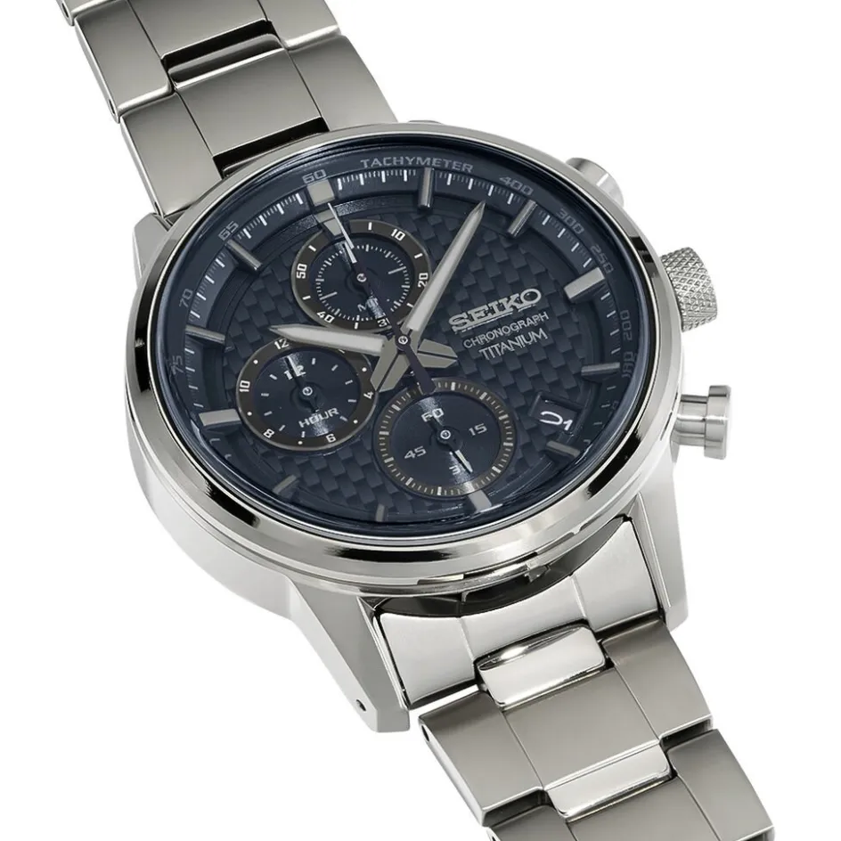 Hot SEIKO Montre Sport Titane Noir cadran gris fond noir bracelet titane gris