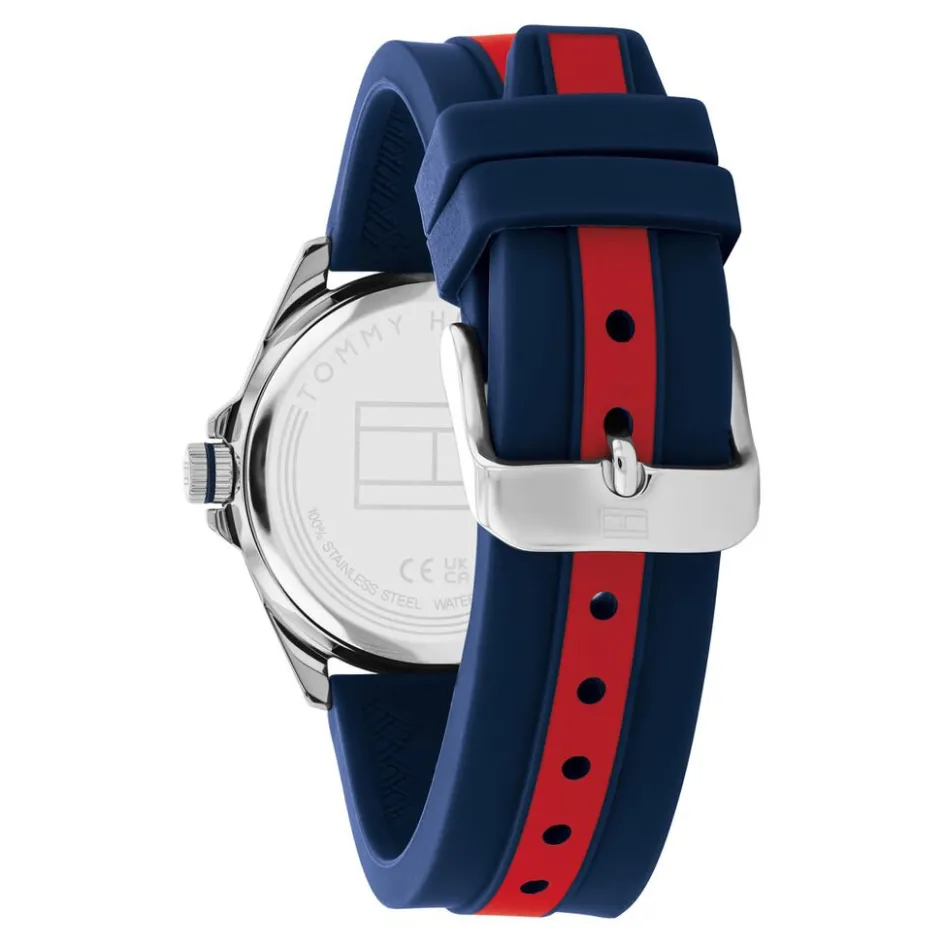 Online TOMMY HILFIGER Montre Boys Bleu cadran argenté fond bleu bracelet silicone bicolore