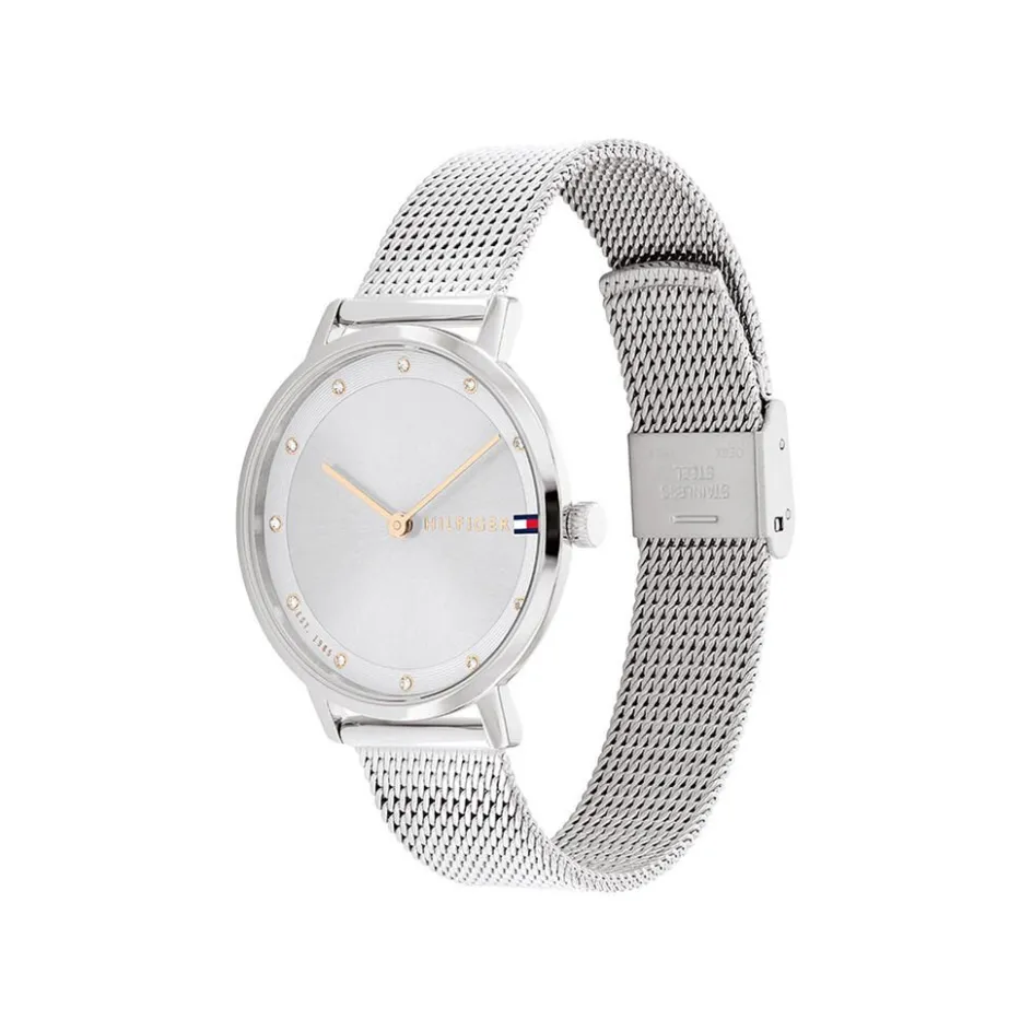 Clearance TOMMY HILFIGER Montre Pippa Blanc cadran argenté fond blanc bracelet acier argenté