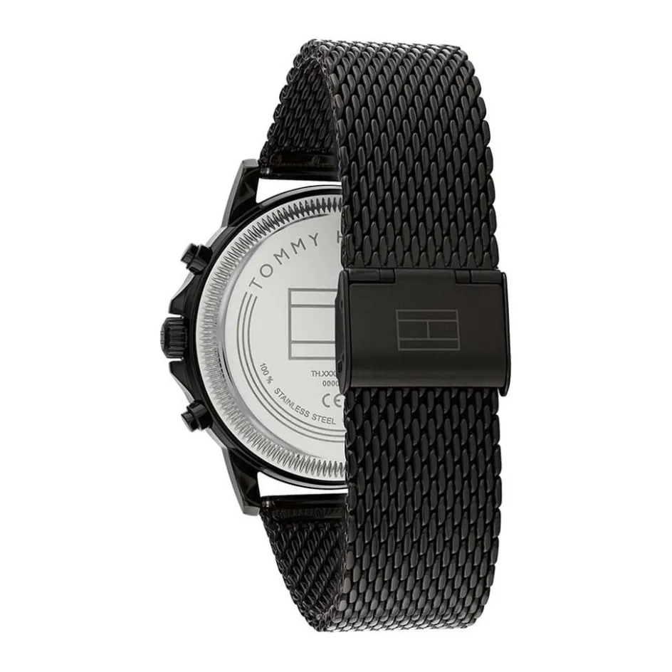 Clearance TOMMY HILFIGER Montre Stewart Noir cadran noir fond noir bracelet acier noir