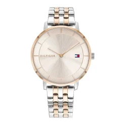 TOMMY HILFIGER Montre Tea Doré cadran argenté fond doré rose bracelet acier bicolore