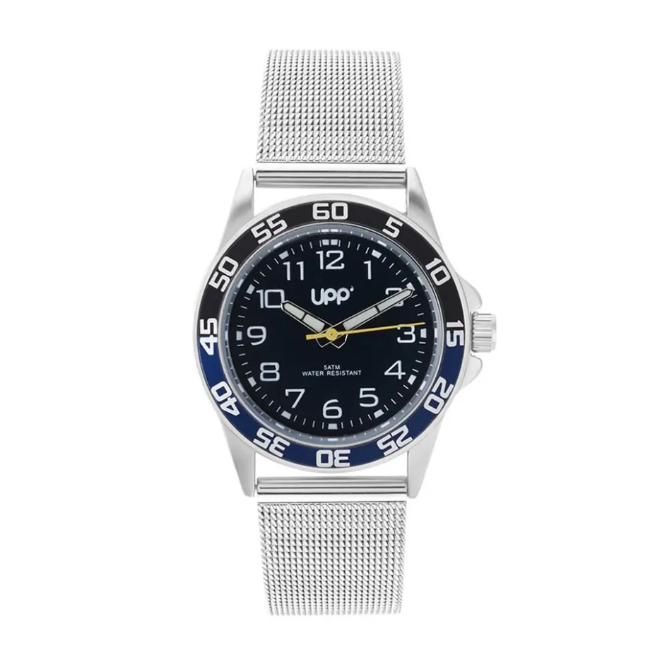 UPP Montre Axel Bleu cadran argenté fond bleu bracelet acier argenté
