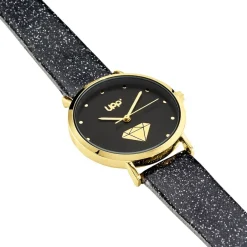 New UPP Montre Crush Noir cadran doré fond noir bracelet synthétique noir