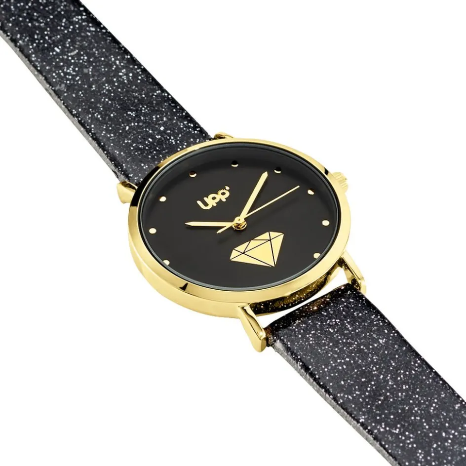 New UPP Montre Crush Noir cadran doré fond noir bracelet synthétique noir