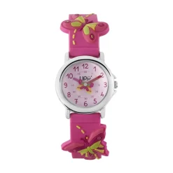 Discount UPP Montre Fuzzy Rose cadran argenté fond rose bracelet silicone rose