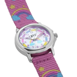 Best UPP Montre Lea Blanc cadran argenté fond multicolore bracelet tissu violet