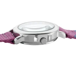 Best UPP Montre Lea Blanc cadran argenté fond multicolore bracelet tissu violet