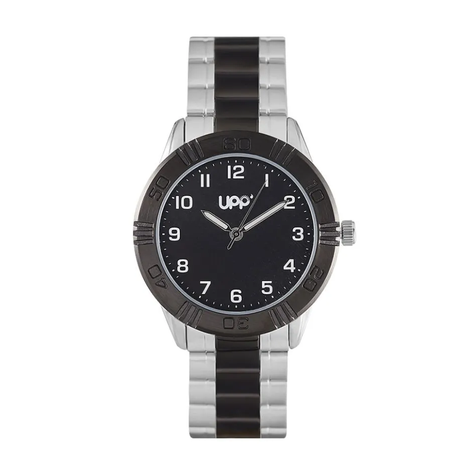 Sale UPP Montre Matthieu Noir cadran argenté fond noir bracelet métal bicolore
