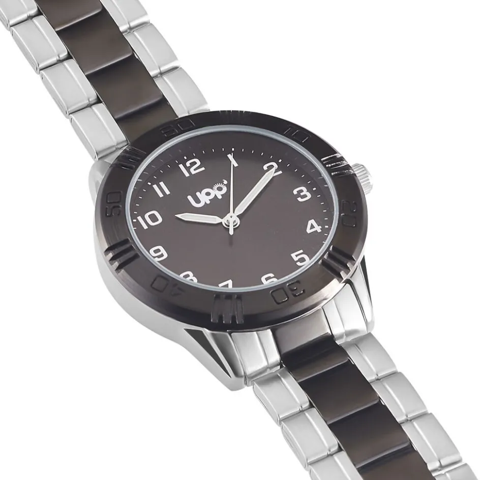 Sale UPP Montre Matthieu Noir cadran argenté fond noir bracelet métal bicolore