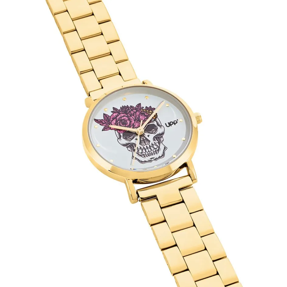 Discount UPP Montre Solena Blanc cadran doré fond blanc bracelet acier doré