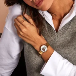 Discount UPP Montre Solena Blanc cadran doré fond blanc bracelet acier doré