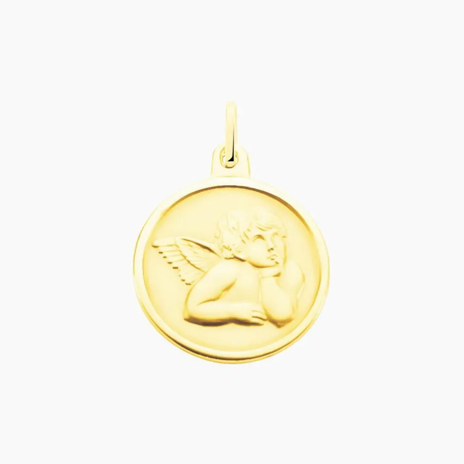 Best Histoire d'Or Pendentif Ange Rond Mat Or Jaune