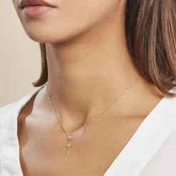 Online Histoire d'Or Pendentif Bathilde Croix Striee Or Jaune