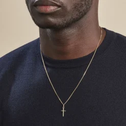 Online Histoire d'Or Pendentif Bathilde Croix Striee Or Jaune