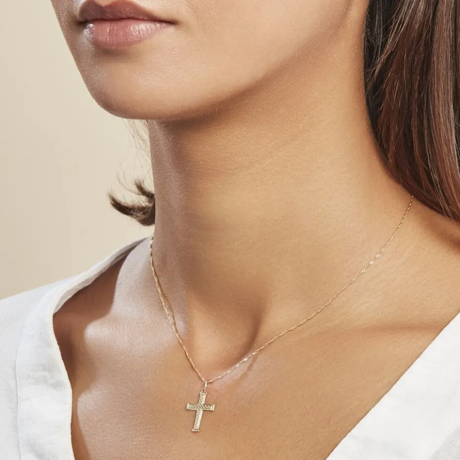 Discount Histoire d'Or Pendentif Benny Croix Ciselee Or Jaune