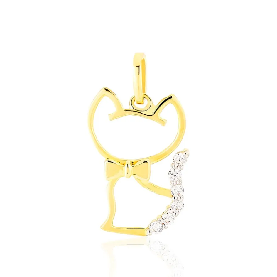 Sale Histoire d'Or Pendentif Egee Chat Or Jaune Oxyde De Zirconium