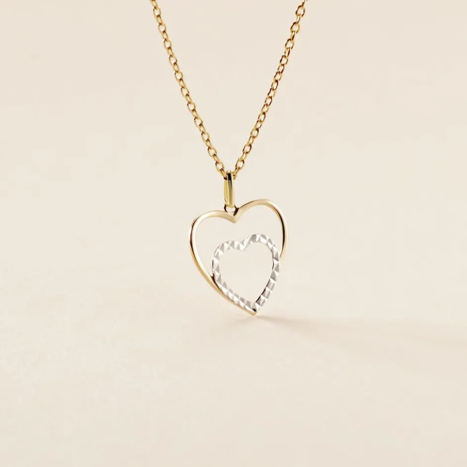 Hot Histoire d'Or Pendentif Eudocie Double Coeurs Or Bicolore