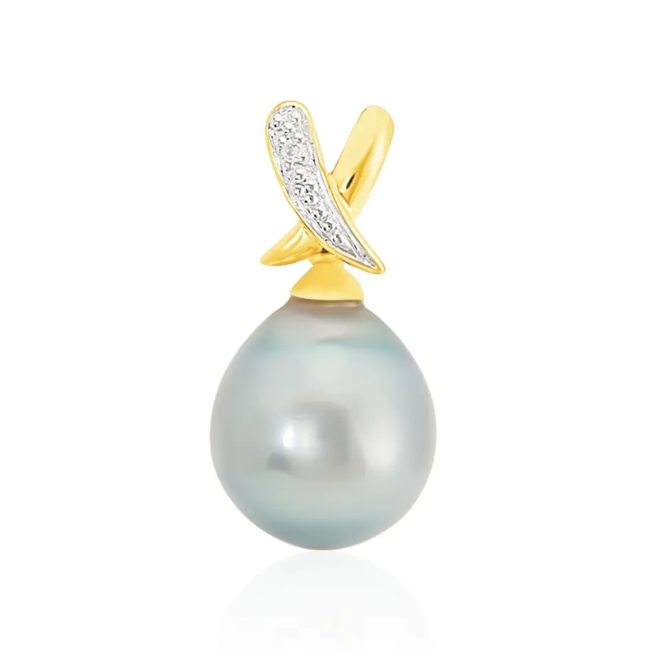 Sale Histoire d'Or Pendentif Nilma Or Jaune Perle De Culture De Tahiti Et Diamant