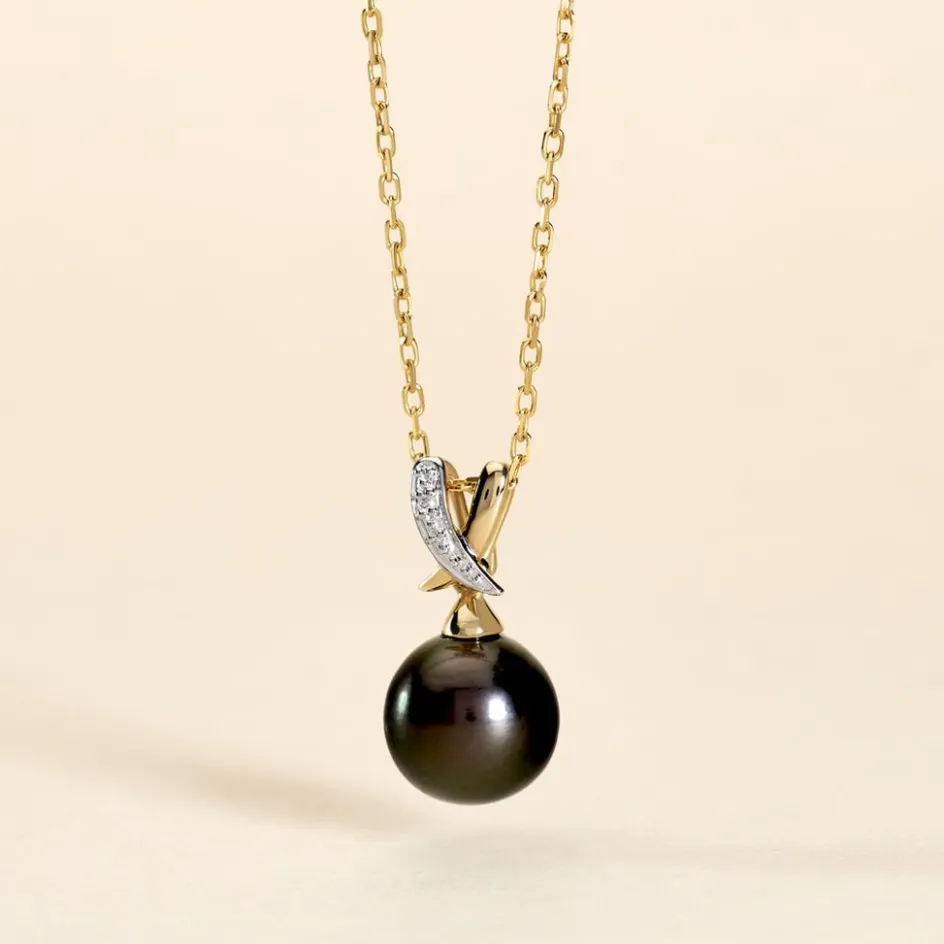 Sale Histoire d'Or Pendentif Nilma Or Jaune Perle De Culture De Tahiti Et Diamant