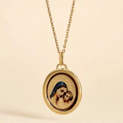 Online Histoire d'Or Pendentif Vierge A L'enfant Ovale Or Jaune