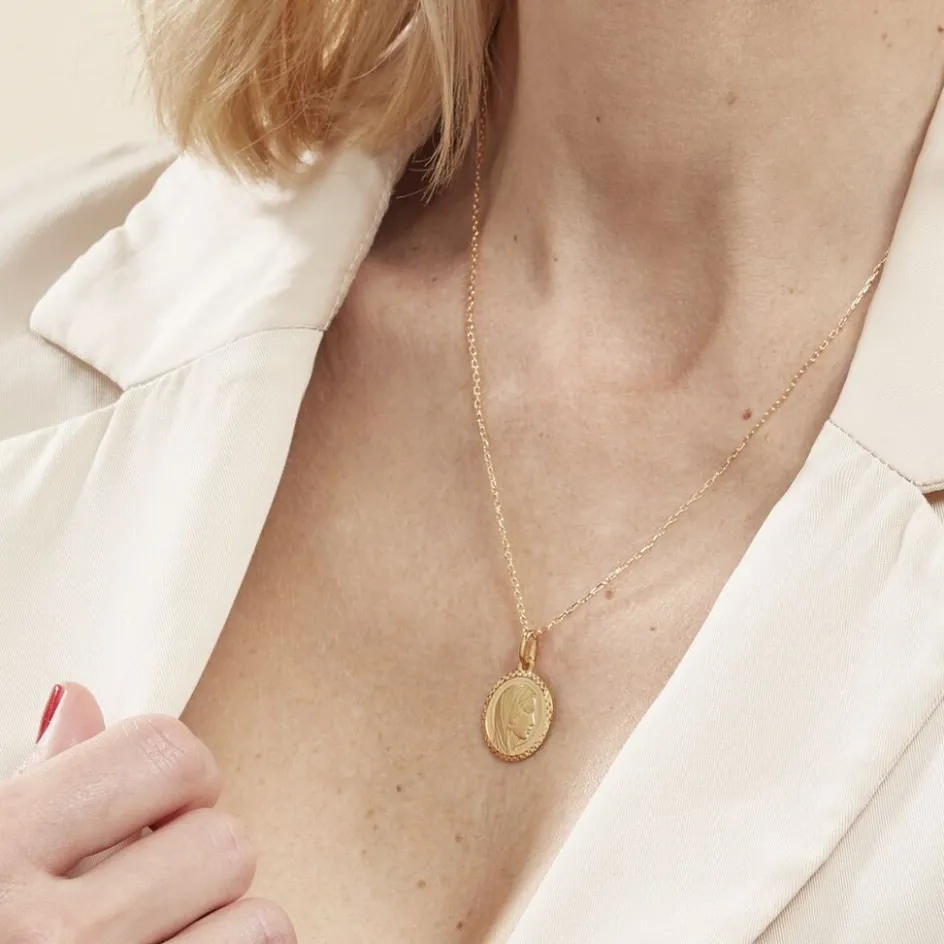 Outlet Histoire d'Or Pendentif Vierge Rond Strie Or Jaune