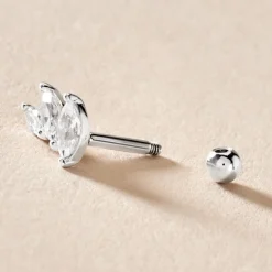 Hot Histoire d'Or Piercing D'oreille Unitaire Fox Argent Rhodié Oxyde De Zirconium